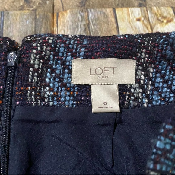 LOFT Blue Pink Red Plaid Tweed Wool Blend Pencil Skirt - Picture 4 of 5